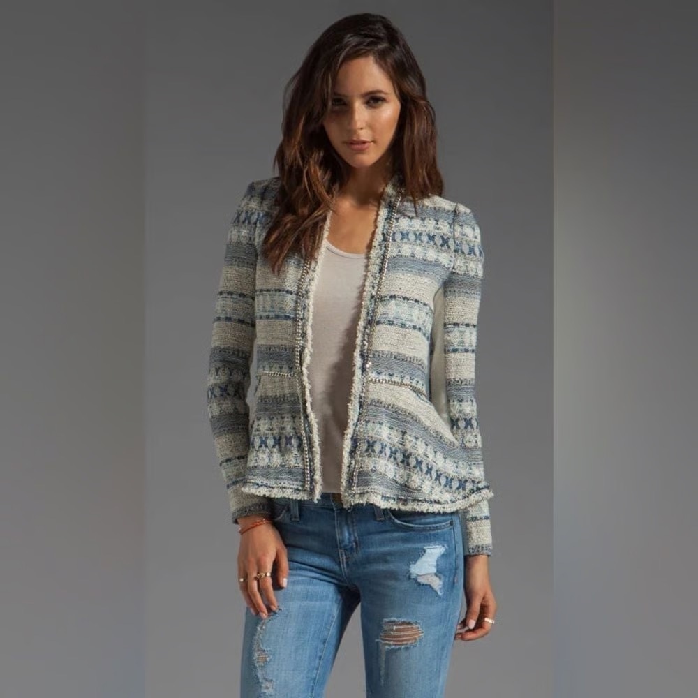 Rebecca Taylor Blue and Cream Patterned Cardigan